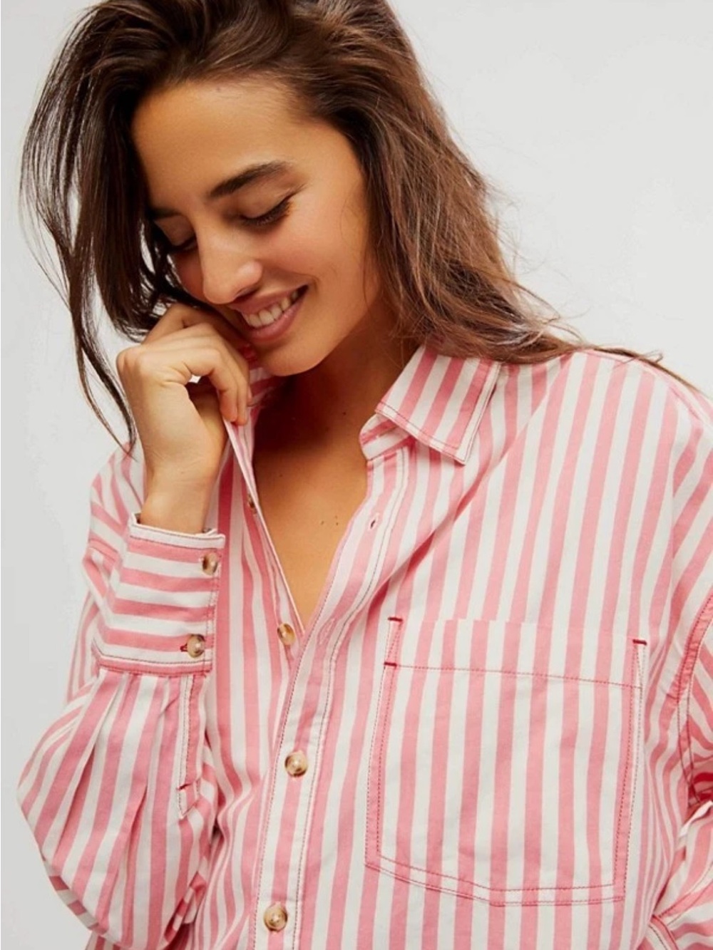 Free People Striped Button-down 100% Cotton size Small - Picture 2 of 9